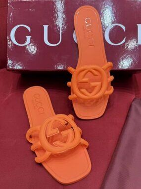 Gucci Orange Rubber Slide Sandals